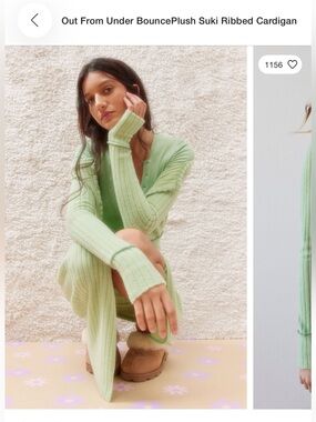 Out From Under Lime Green Ribbed Cardigan